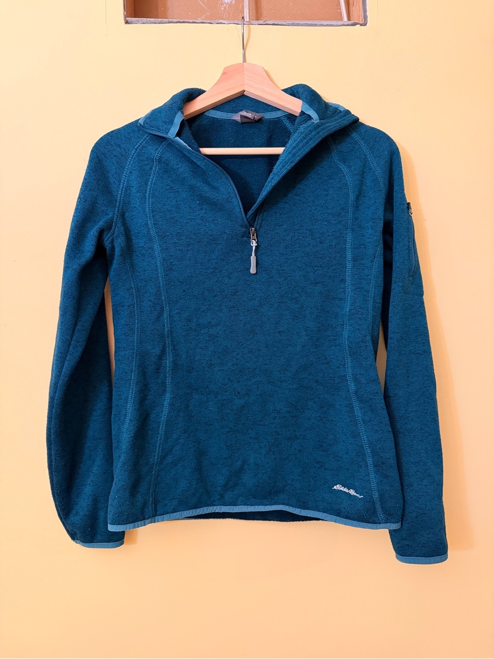 Eddie Bauer Women’s Small Teal Hooded Quarter Zip Fleece Pullover